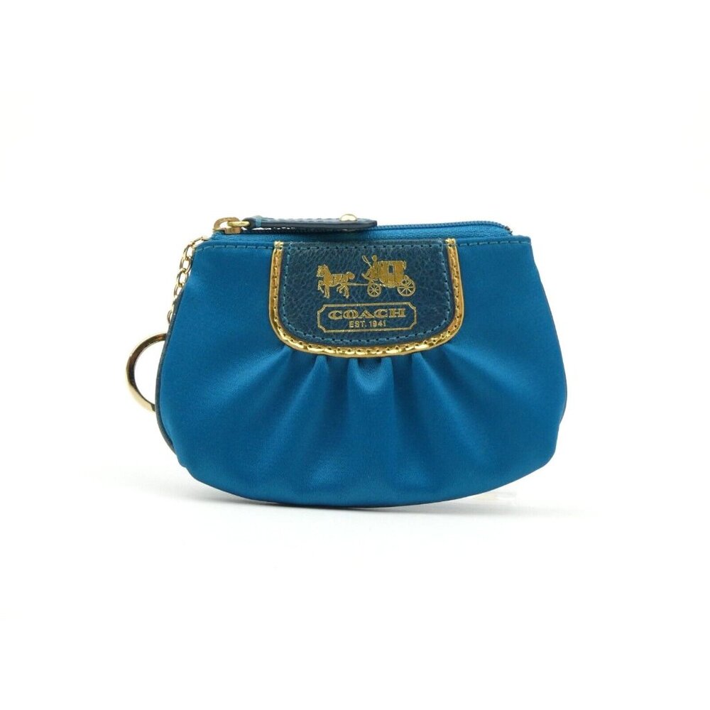 Coach Amanda Teal Satin Mini Skinny Zip Coin Purse 42030